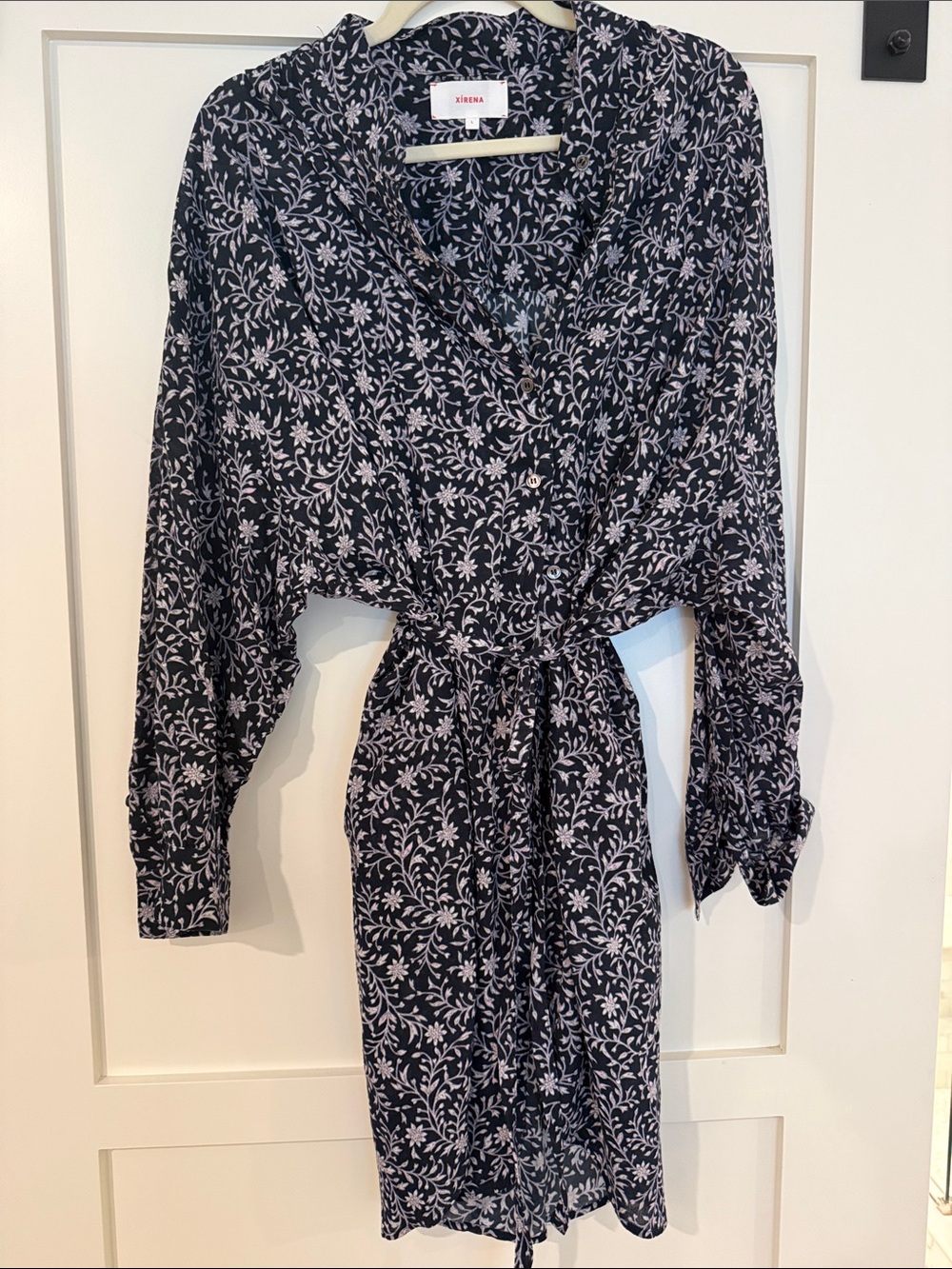 XiRENA Navy and White Floral Wrap Dress